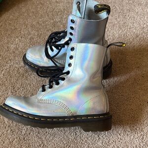 Doc Marten iced Pascal boots festival silver hologram